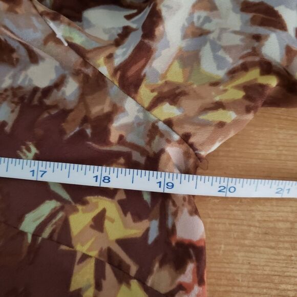 🦋2/$25 Kate Hill Size 12 Petite Yellow Brown Print 3/4 Sleeve Scoop Neck Blouse - Picture 8 of 11